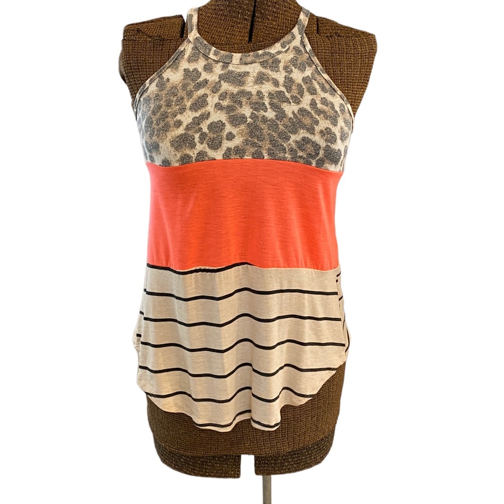 7th Ray Animal Print Striped Color Block Racerback Tank Top, Racerback Tank Top